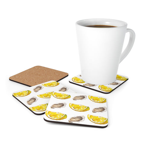 Oysters and Lemon Corkwood Coaster Set (4)